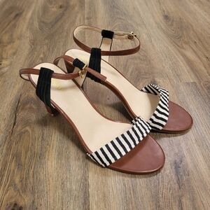 Seychelles Prime High Heels Pumps Sandals Strappy Leather Stripes Size 9.5